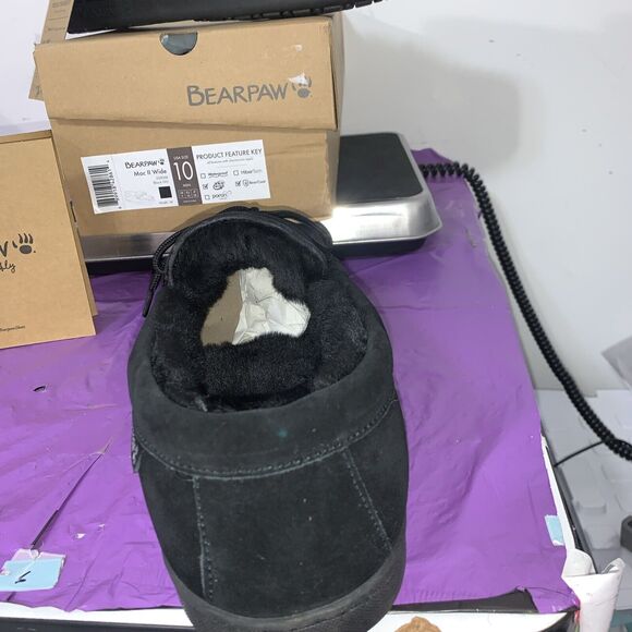 Bearpaw Moc II -Wide Men's Sheepskin Slippers - 2382M Black - US Size 12 Wide - Picture 7 of 8